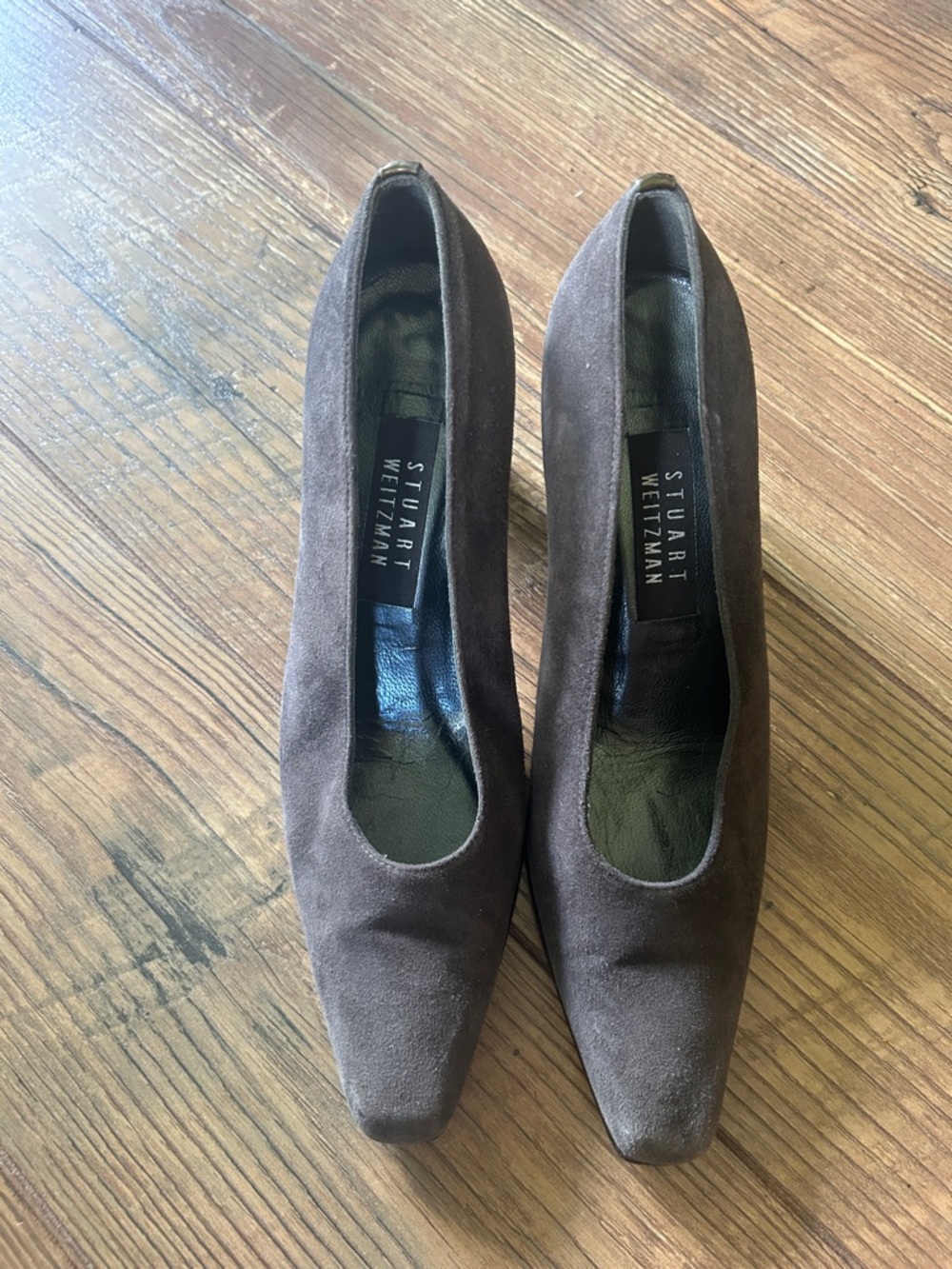 Stuart Weitzman Brown Suede Square-Toe Pumps
